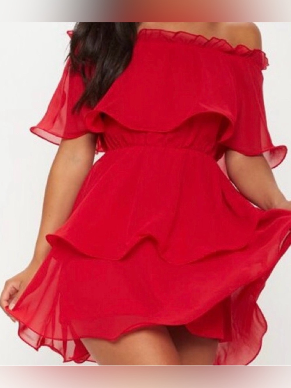 PrettyLittleThing PLT Red Chiffon Ruffle Dress - Size 4